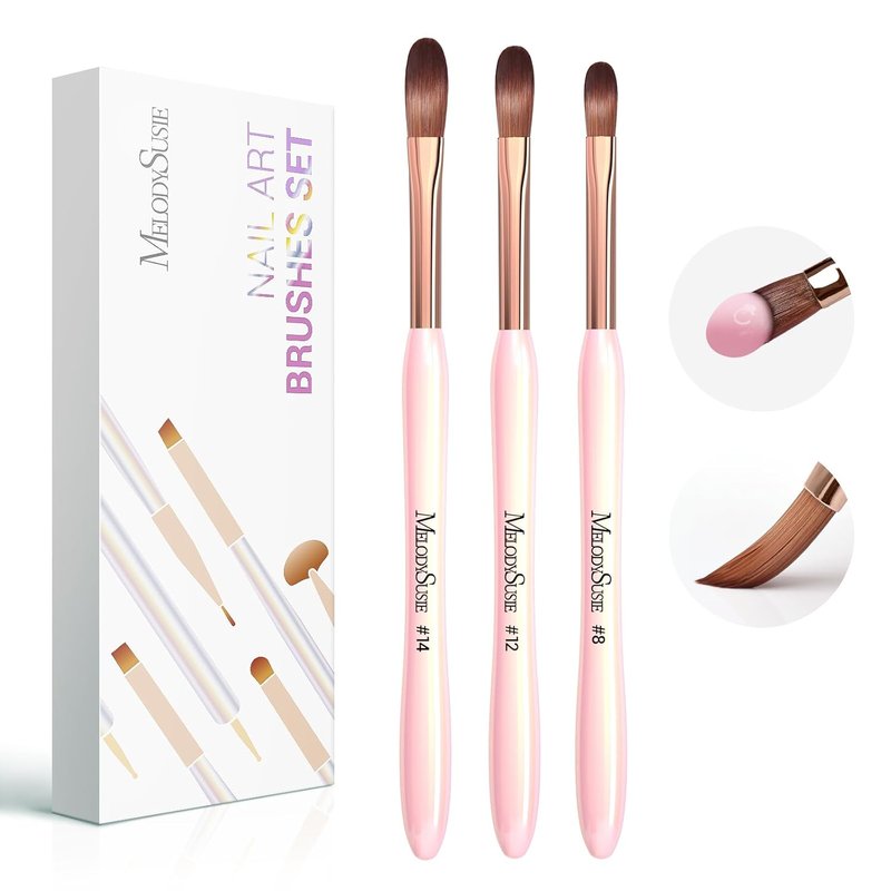 MelodySusie Acrylic Nail Brush Set - 3Pcs Size 8/12/14 for Extension & 3D Carving | Pink DIY Tool