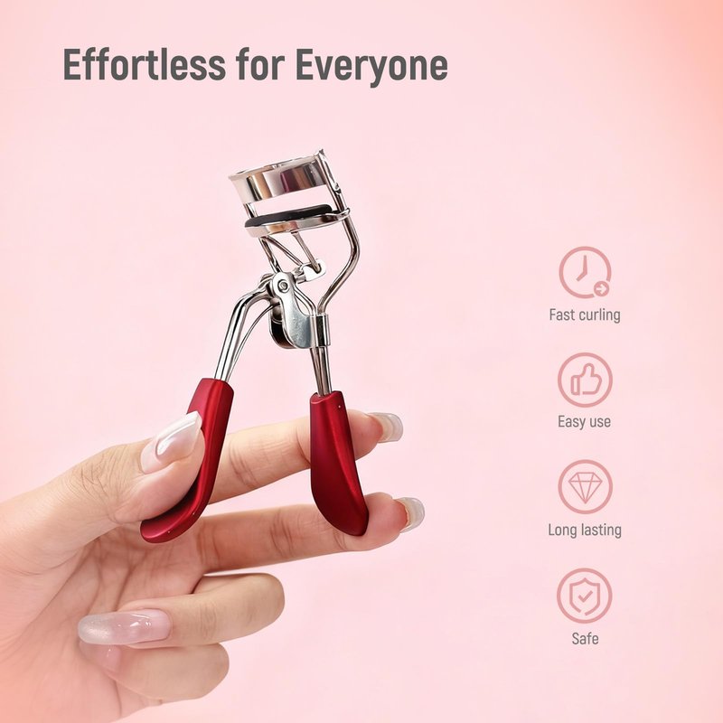 Kaasage Eyelash Curler for Lift and Curl, Professional Stainless Steel Makeup Eyelash Tool with Ergonomic Handle & 6 Replacement Pads for Long-Lasting Results
