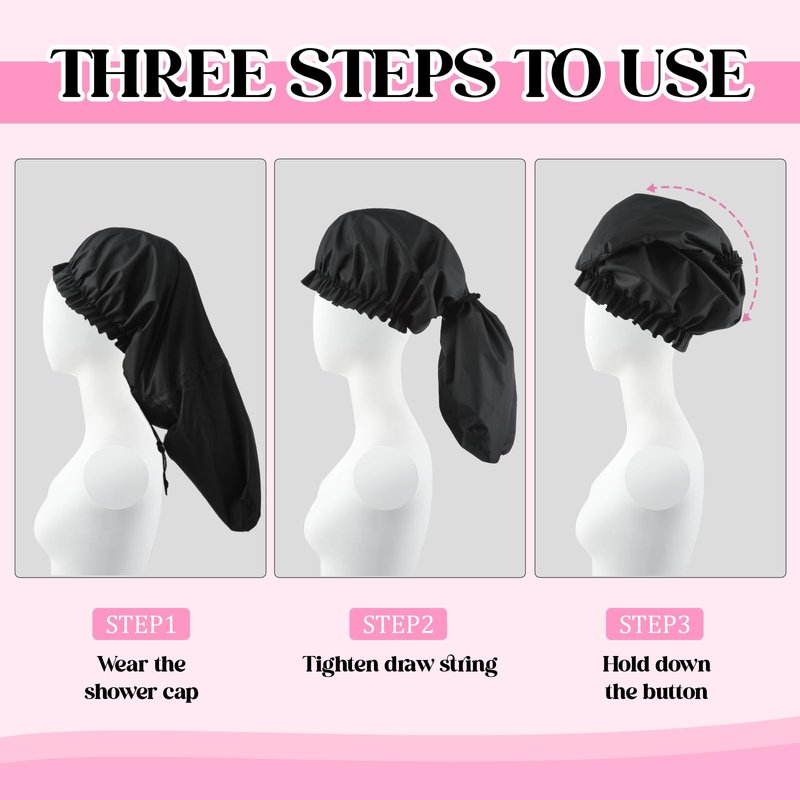 2 Pcs Large Shower Cap for Braids, Extra Long Shower Cap for Women Long Hair & Locs, Waterproof Hair Bonnets for Dreadlocks Drawstring Bath Caps for Women & Men (Black, White)