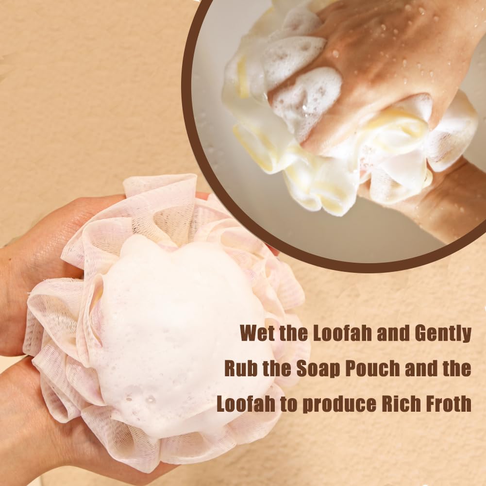 Washcloth Loofah Combo 2-in-1 Soap Bags, Soap Savers and Bar Soap Pouch for Deep Exfoliating Body Scrubber and Mesh Shower Sponge