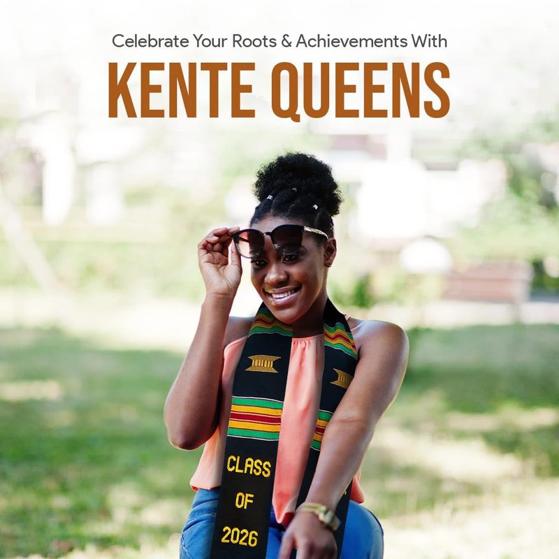 Kente Queens Stole Class of 2026 | Graduation Stole | Black Graduation African Sash | Bold Patterns and Vibrant Colors 72" x 4.5"