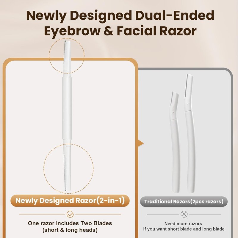 COSYLIFE Dermaplaning Tool - Exfoliating Face Razor Kit with 2 Dual-End Razors & 20 Blade Refills