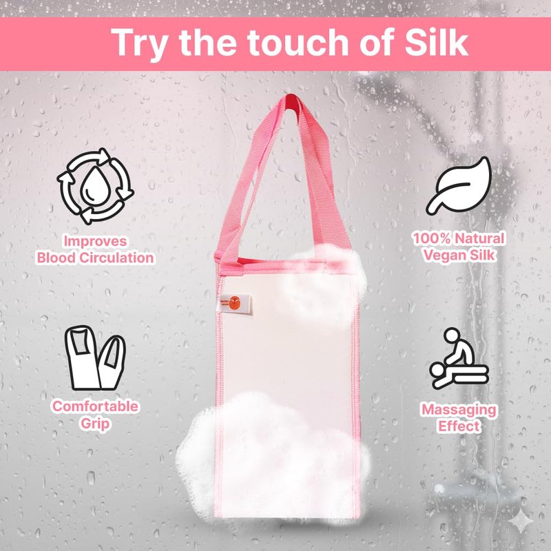 Nature Creature Silk Exfoliating Back Scrubber For Shower – 29.5” Double Handle Body Scrubber – Premium Spa Quality Bath Exfoliator for Men & Women, Easy to Use & Quick-Dry