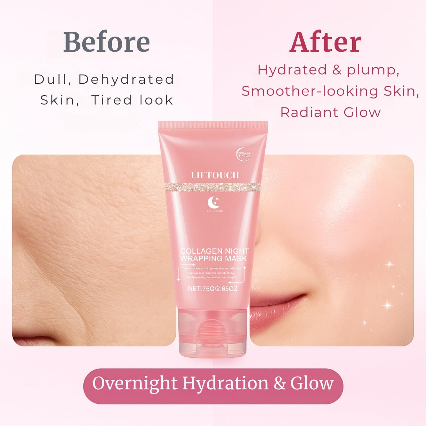 Liftouch Korean Collagen Night Wrapping Mask - Overnight Peel Off Facial Mask for Face - Hydrating Sleeping Mask Skincare - Anti-Aging Glass Skin Elasticity Treatment - Women