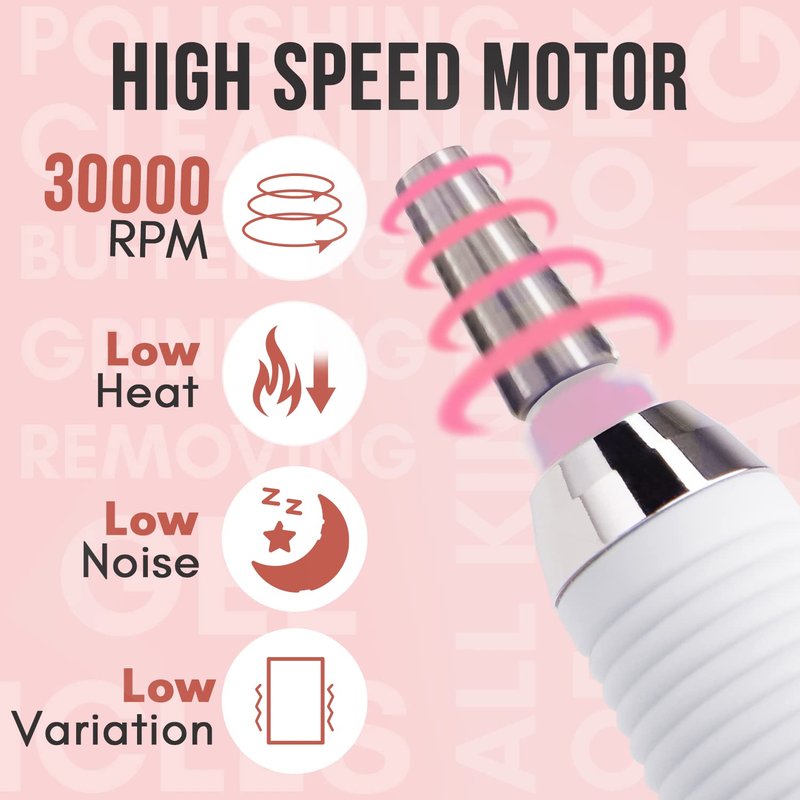 Makartt Nail Drill, Rechargeable Nail E File 30000RPM Electric Nail File, Malory Pink Portable Gel Nail Remover Machine with Nail Drill Bits & Sanding Bands for Manicure Salon Home Use