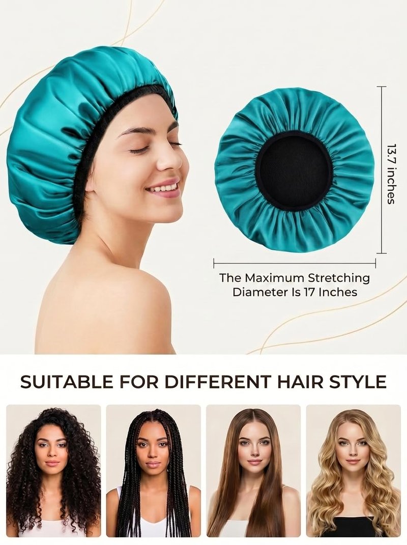 Aquior Shower Cap,Extra Large Triple Layer Bathing Cap with Dry Hair Function for Women Microfiber Terry Cloth Silky Satin 100% Waterproof Reusable Long Hair Bath Caps (Green)