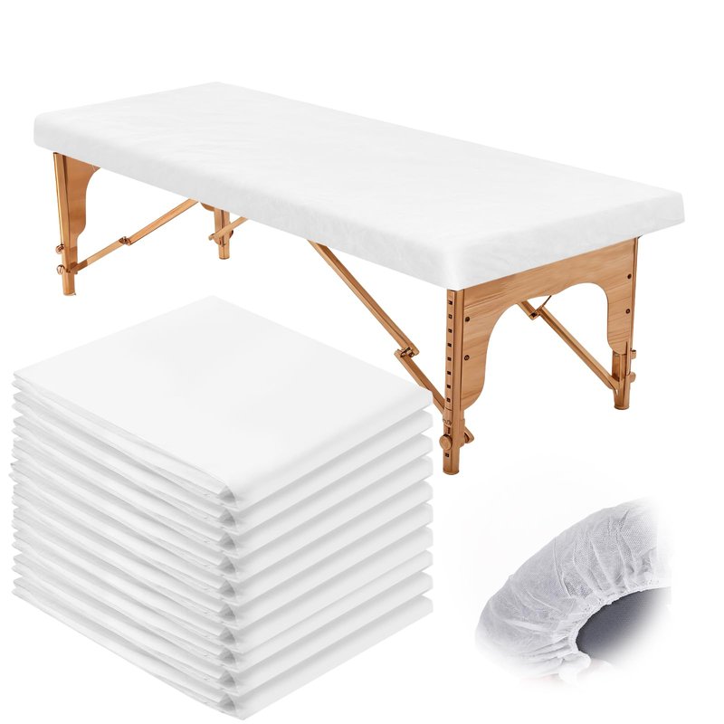 IANFAN 50 Pcs 36" x 85" Disposable Fitted Massage Table Sheets with Elastic, Non Woven Fabric Spa Bed Covers Disposable Bed Sheets for Massage Spa Beauty Salon(White)