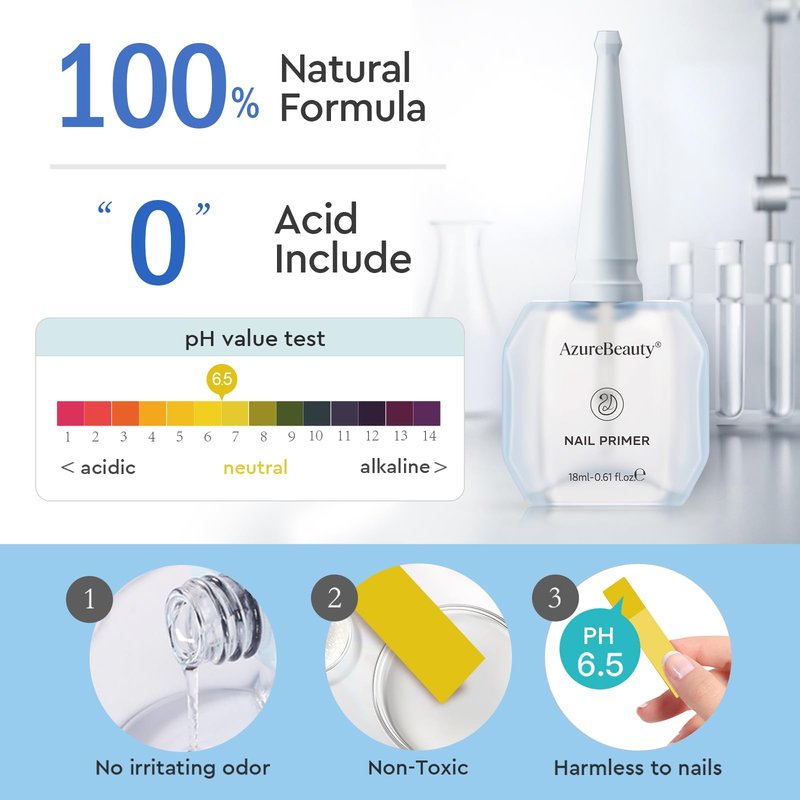 AZUREBEAUTY 18ml Nail Primer, No Lift Strong Adhesion Nail Prep Acid-Free & HEMA-Free Bond, Fast Air Dry for Gel Polish, Acrylic & Press On Nails Long-Lasting Salon Results