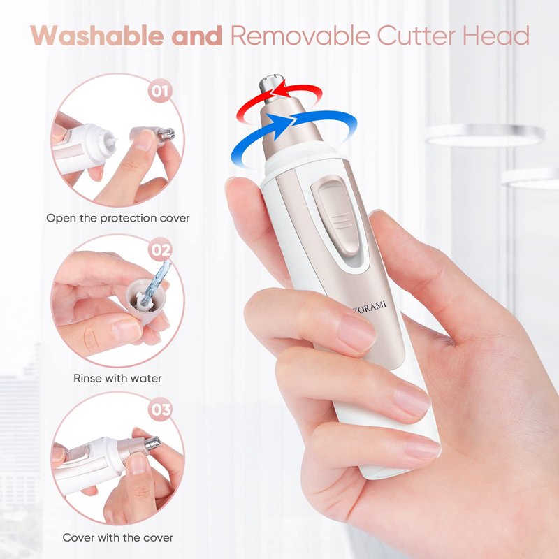 Ear and Nose Hair Trimmer Clipper - 2026 Professional Painless Eyebrow & Facial Hair Trimmer for Men Women, Battery-Operated Trimmer with IPX7 Waterproof, Dual Edge Blades for Easy Cleansing Pink