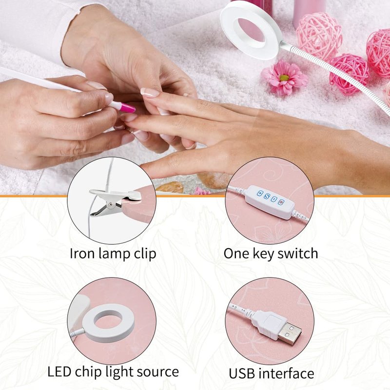 CHAOEEMY Nail Desk Portable Manicure Table, Professional Nail Table with USB-plug LED Table Lamp, Sponge Pillow, Electric Dust Collector, Carrying Bag，Pink
