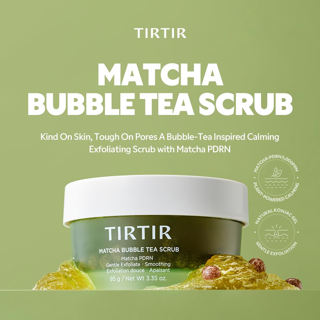 TIRTIR Matcha PDRN Bubble Tea Scrub - Gentle Low-pH Exfoliator with 5,000ppm Vegan Matcha & Ceramide Complex | 100g (3.52oz)