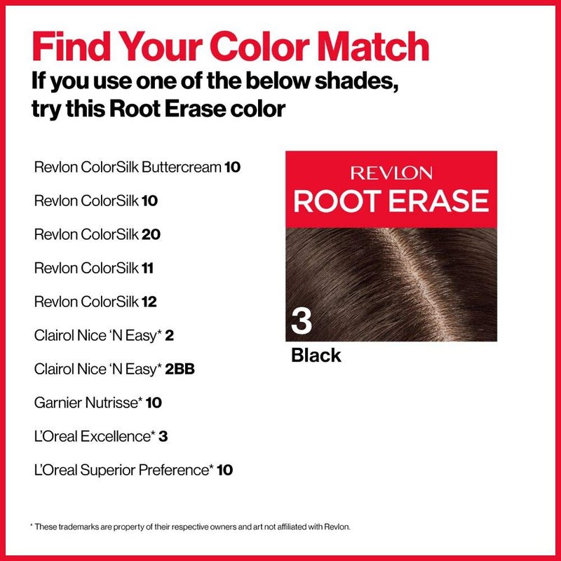 Revlon Permanent Hair Color - At-Home Root Erase Hair Dye for 100% Gray Coverage | Black (3), 3.2 Fl Oz