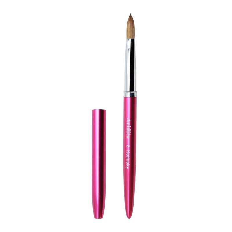 Kolinsky Hair Acrylic Nail Brush - Professional Flat Brush with Rose Red Handle & Cap | Size #8