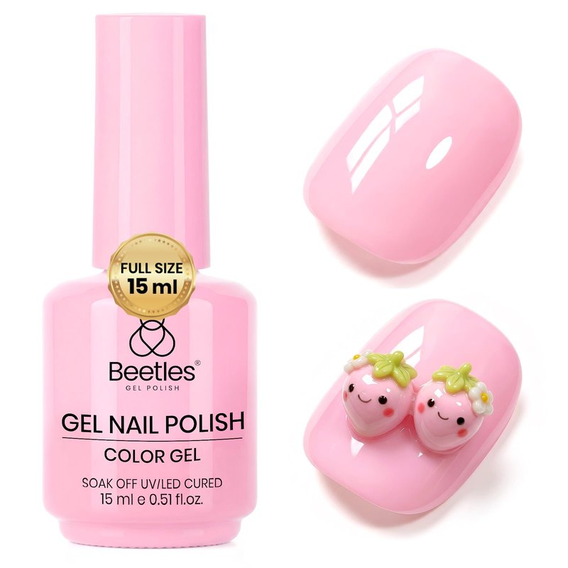 Beetles Pink Gel Polish - Strawberry Cream 15ML/0.51Fl Oz, Light Pink Gel Nail Polish, Same Color Same Bottle, Soak Off UV LED Lamp Summer Nails Art, Long-Lasting Manicure Salon DIY Home