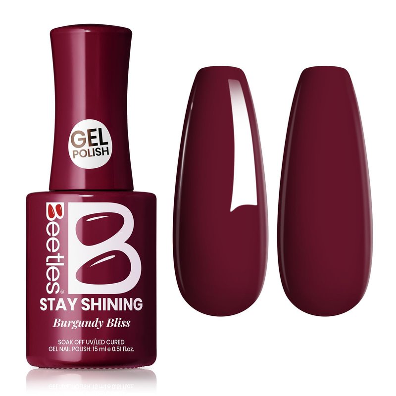 Beetles Red Gel Polish - Burgundy Bliss 15ML/0.51Fl Oz, Red Gel Nail Polish, Same Color Same Bottle STAY SHINING Series, Soak Off UV LED Lamp Spring Nails Art, Long-Lasting Manicure Salon DIY Home