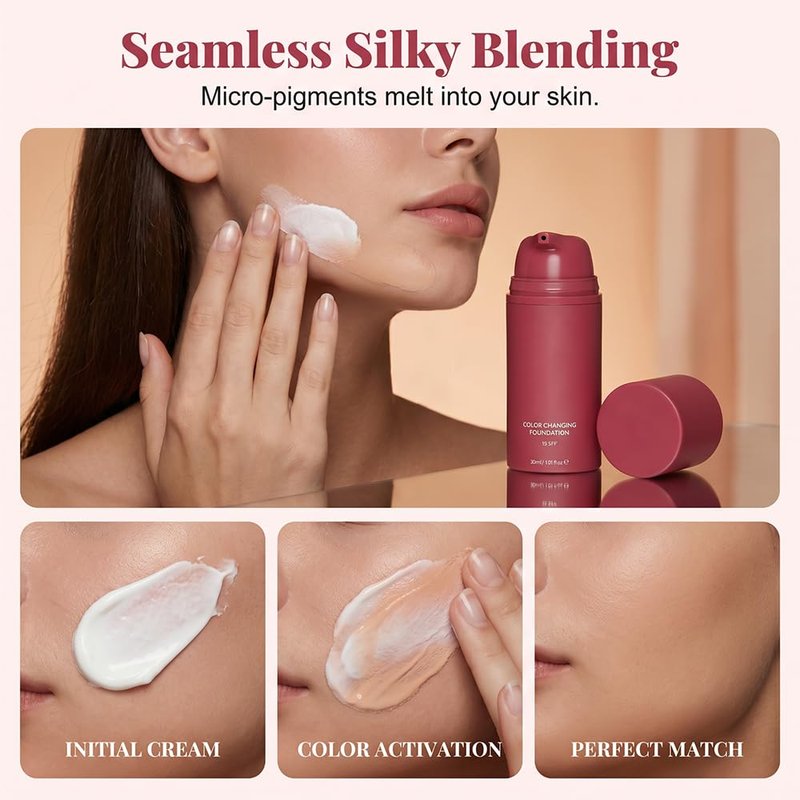 Korean Color Changing Foundation, 2026 New Skin Tone Adapting Liquid Foundation, Automatically Adjusts Makeup Application, Concealing Fine Lines And Wrinkles for All Skin Tones (1pcs)