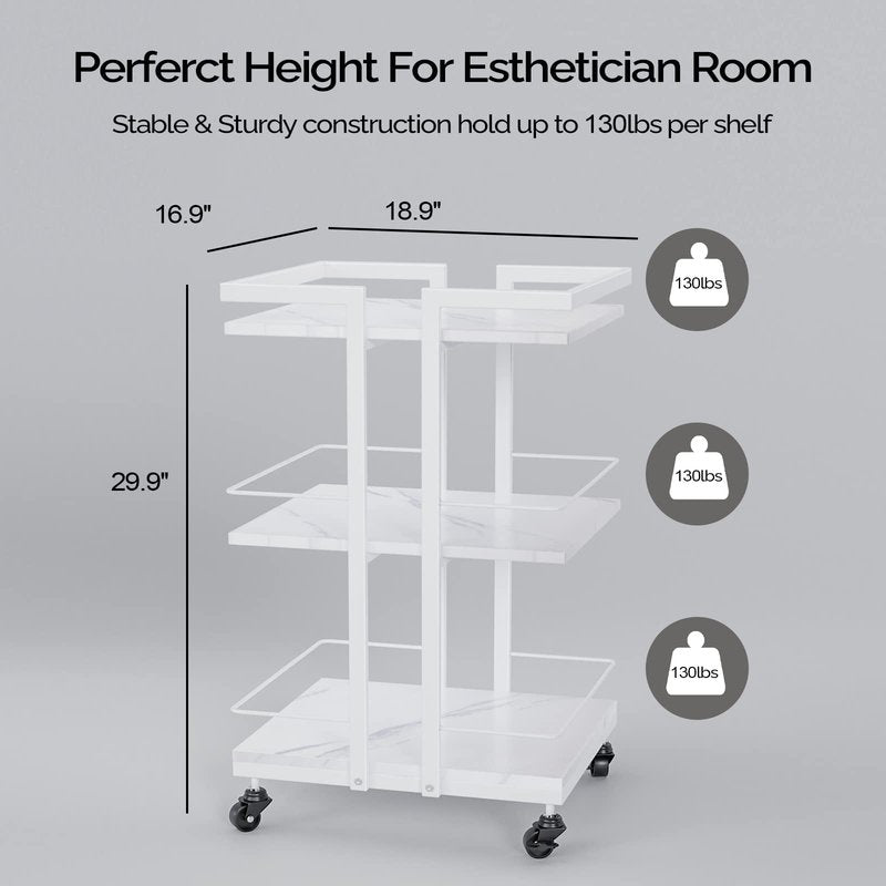 Esthetician Cart with Wheels Salon Rolling Trolley, Mobile Storage Organizer for Beauty Spa Cosmetology Massage, Tattoo Manicure Facial Tool Holder Station, White