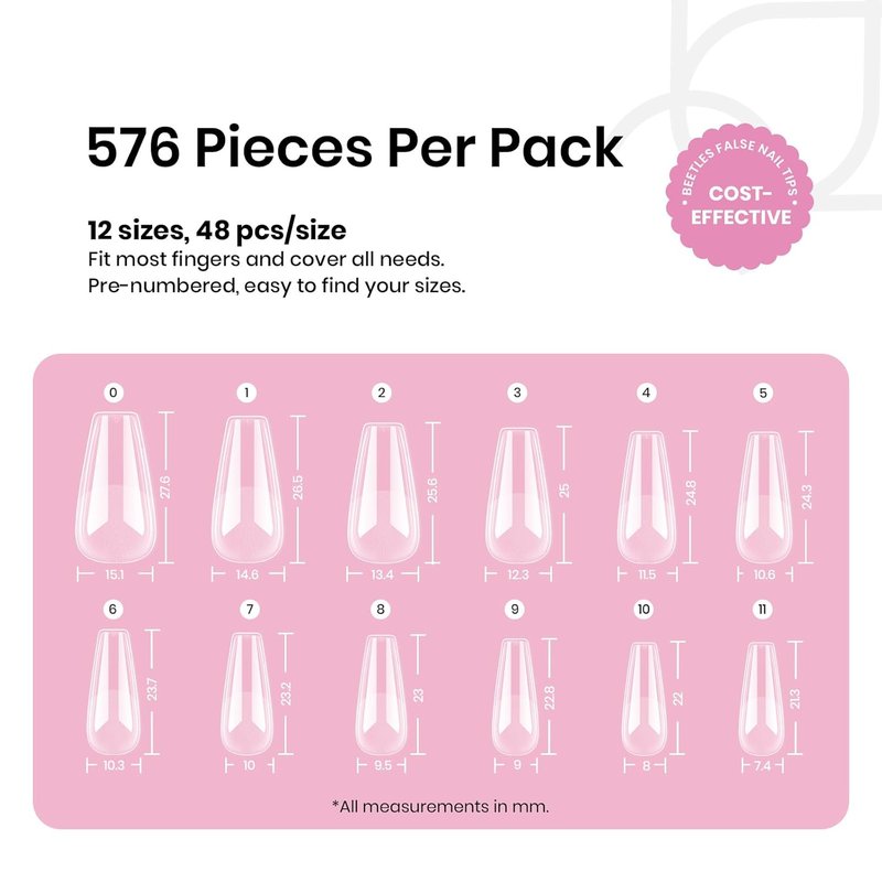 Beetles Gel Nail Tips - Medium Coffin 576PCS | Pre-Shaped Half Matte Full Cover Nails for DIY