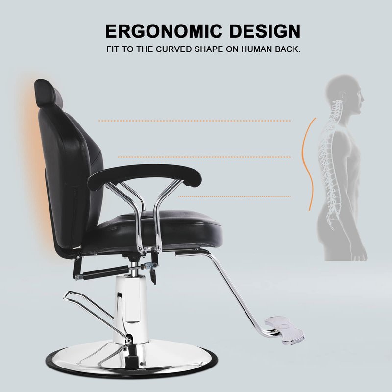Artist hand Barber Chair for Barbershop Hydraulic Reclining Salon Chair for Hair Stylist - 360° Swivel, 20 Inch Wide Seat, Tattoo & Beauty Spa Equipment, Black PU Leather