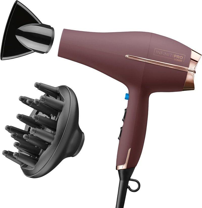 Infiniti PRO by CONAIR Hair Dryer - 1875W AC Motor with Diffuser & Concentrator Attachments | Plum Color