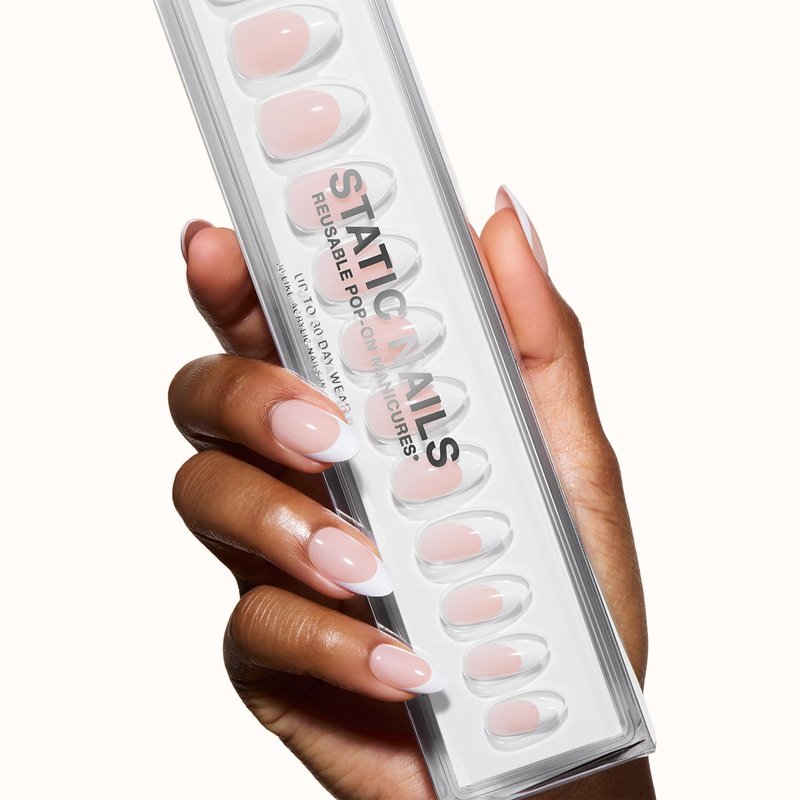 Reusable Pop-On Manicures - French Tip Press On Nails | Short Almond, Salon Quality, 30 PK, 15 Sizes