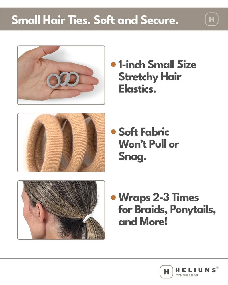 Heliums Small Hair Ties - Gold - 1 Inch Seamless No-Damage Ponytail Holders for Kids, Braids and Thin Hair - 20 Count