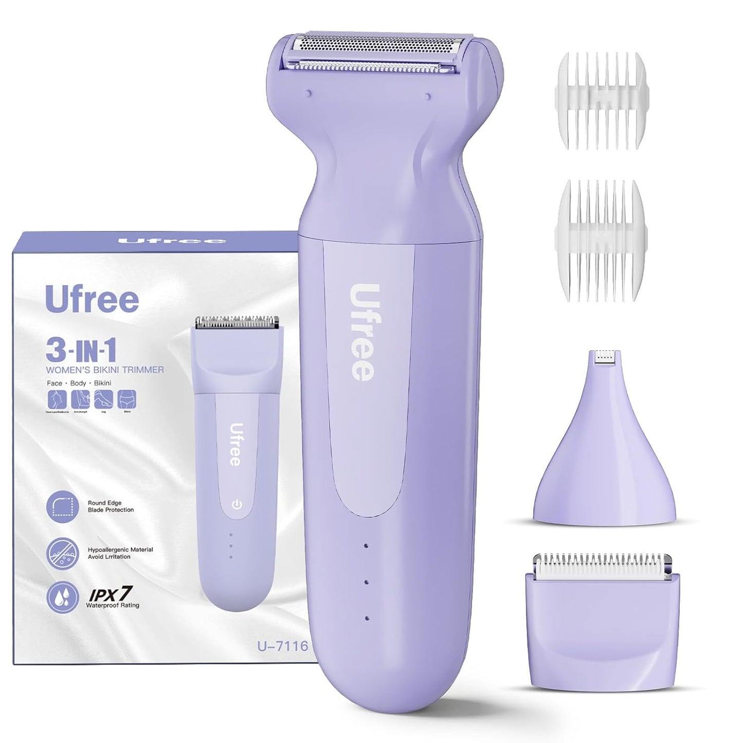 Ufree 3-in-1 Women's Electric Razor - IPX7 Waterproof Bikini Trimmer & Cordless Shaver for Legs & Armpits | Perfect Valentine's Gift