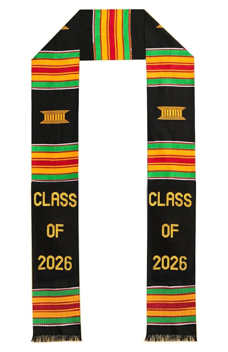 Kente Queens Stole Class of 2026 | Graduation Stole | Black Graduation African Sash | Bold Patterns and Vibrant Colors 72" x 4.5"