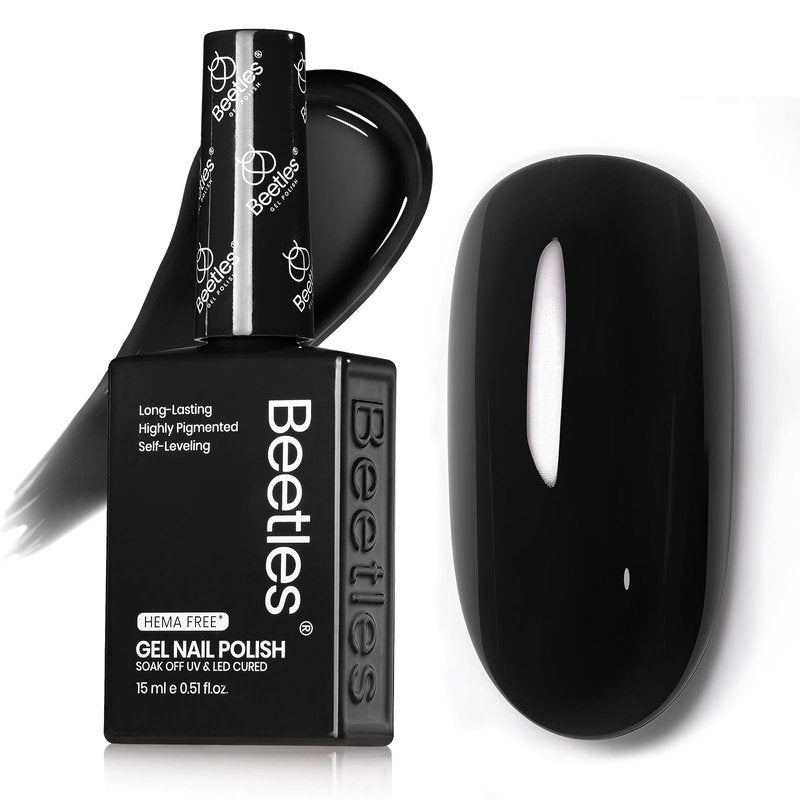 Beetles Black Gel Polish – Silent Charm Audrey Black Color Hema Free Gel Polish, 15ML Full Size Long-Lasting Soak Off UV LED Glossy Manicure for DIY Nail Art