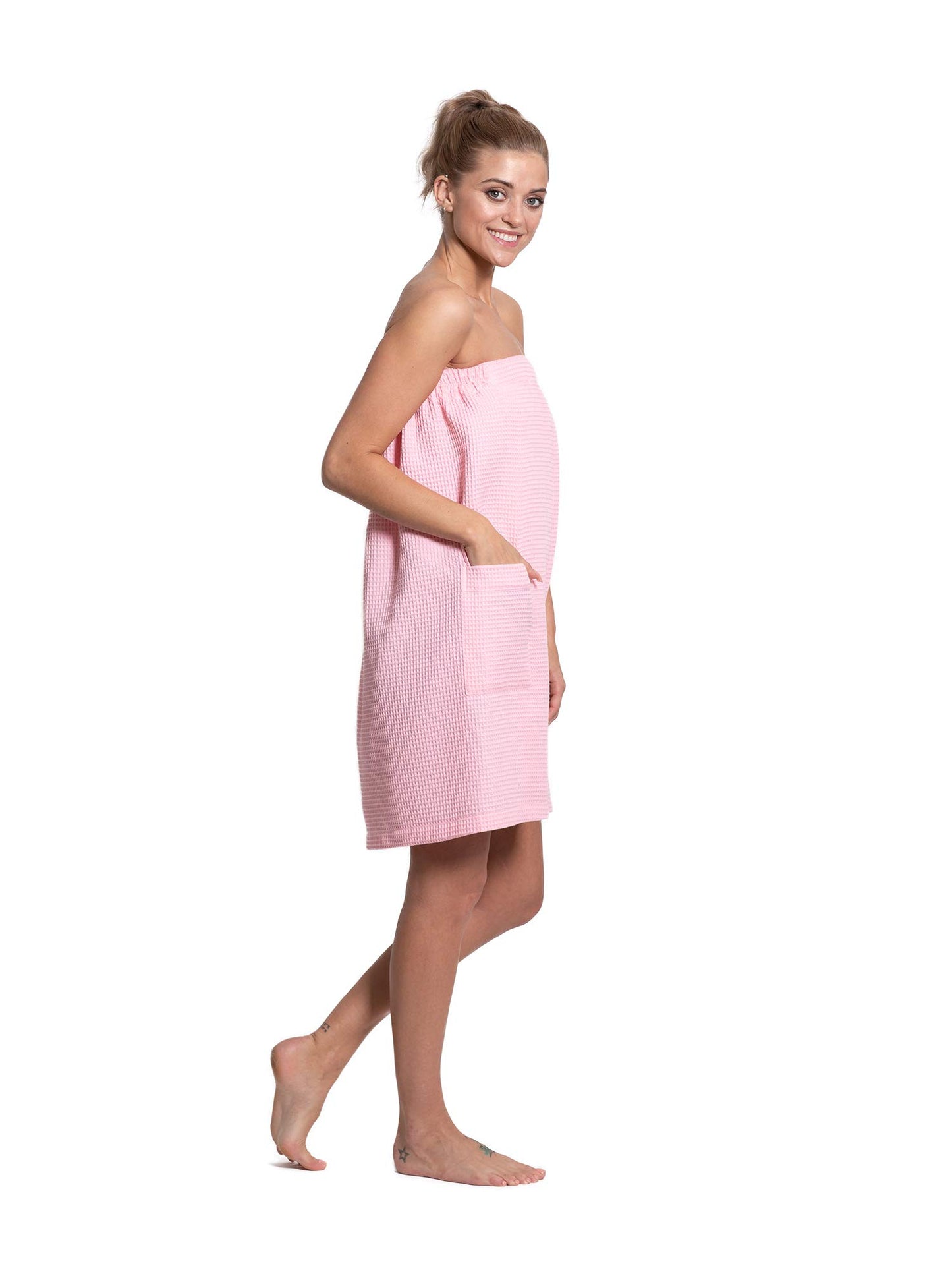 Turkuoise Linen Lightweight Spa/Bath Waffle Body Wrap with Adjustable Closure (Blush, Large/X-Large)