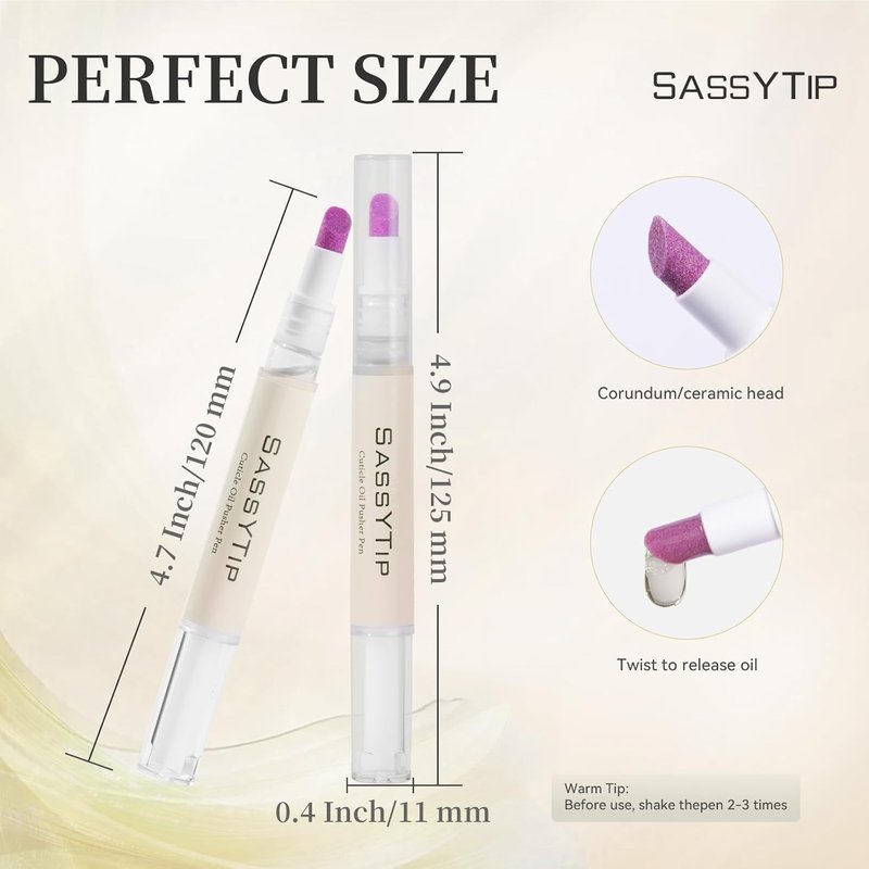 Ceramic Cuticle Pusher & Oil Pen - Gentle Cuticle Remover for Dry Nails | 2ml Fragrance-Free Scented (Beige)