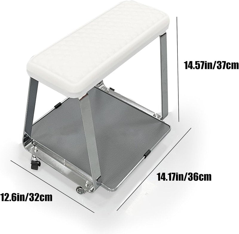 Pedicure Foot Rest with Wheels for Nail Art Techs, Foot Therapy Pedicure Cart with Storage Tray, Soft Cushion & Stainless Steel Stand, Pedicure Stool for Salons, Spa, Massage, Home (White)