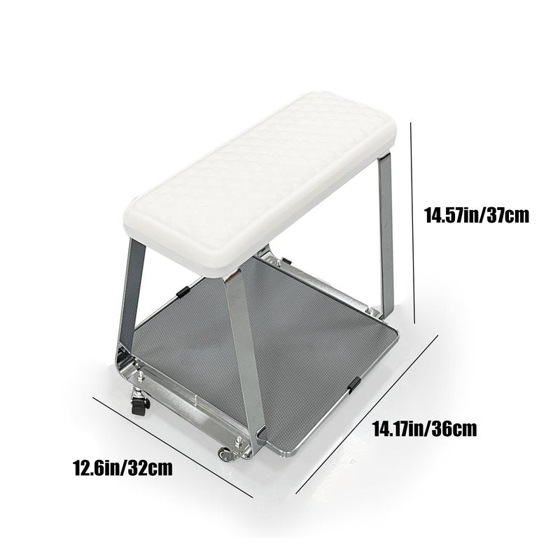 Erxewim Professional Pedicure Stool with Soft Memory Foam Cushion, Rolling Foot Rest Cart, Stainless Steel Legs, Ideal for Salon & Home Spa Use (White)