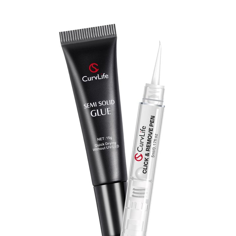 Curvlife 15g Nail Glue Gel - 3-in-1 Press-On Nail Kit | No UV Light Needed, Easy Click & Remove Design