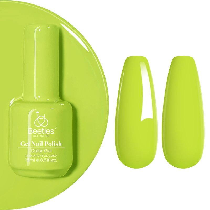 Beetles Green Gel Nail Polish - Fresh Greenery 15ML/0.51Fl Oz, Light Green Gel Nails Polish, Neon Lime Color Soak Off UV LED Lamp Day Nails Art, Long-Lasting Manicure Salon Summer Nails