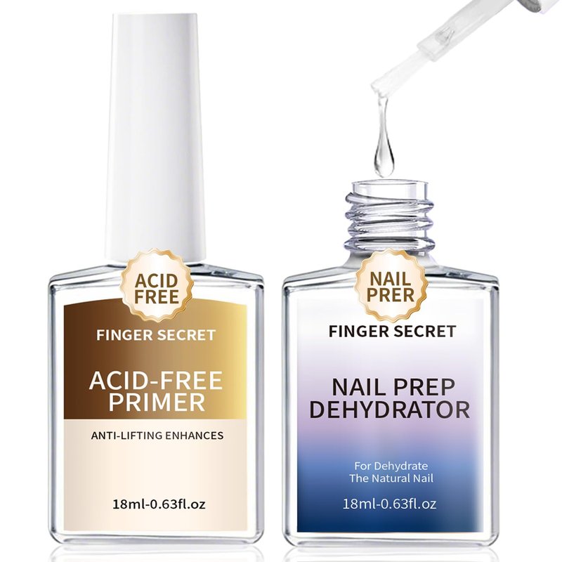 finger secret Acid-Free Primer and Nail Prep Dehydrator Ph Bonder for Gel Polish Poly Gel Flase Press on Nail Acrylic Nails Fast Dry Prep Kit for Design Art No Lift 18ml