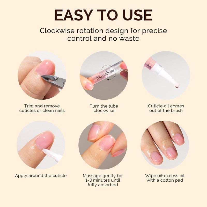 MelodySusie Cuticle Oil Pen Set - 6 Pcs Moisturizing Formula with Vitamin E for Softening & Repairing Cuticles