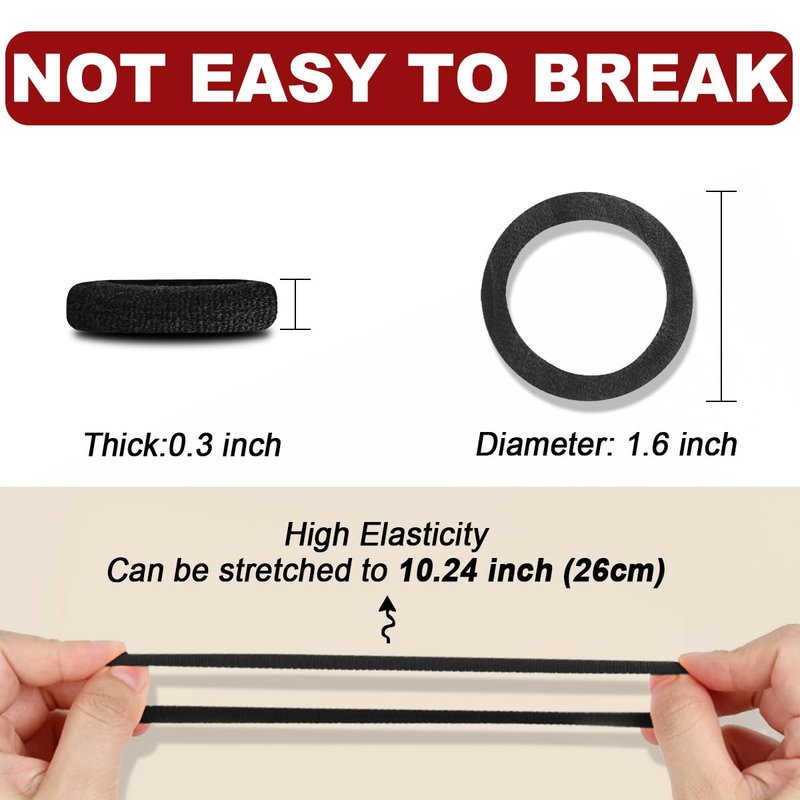 IKOCO 150PCS Black Hair Ties - No Damage Cotton Seamless Ponytail Holders for Thick Hair