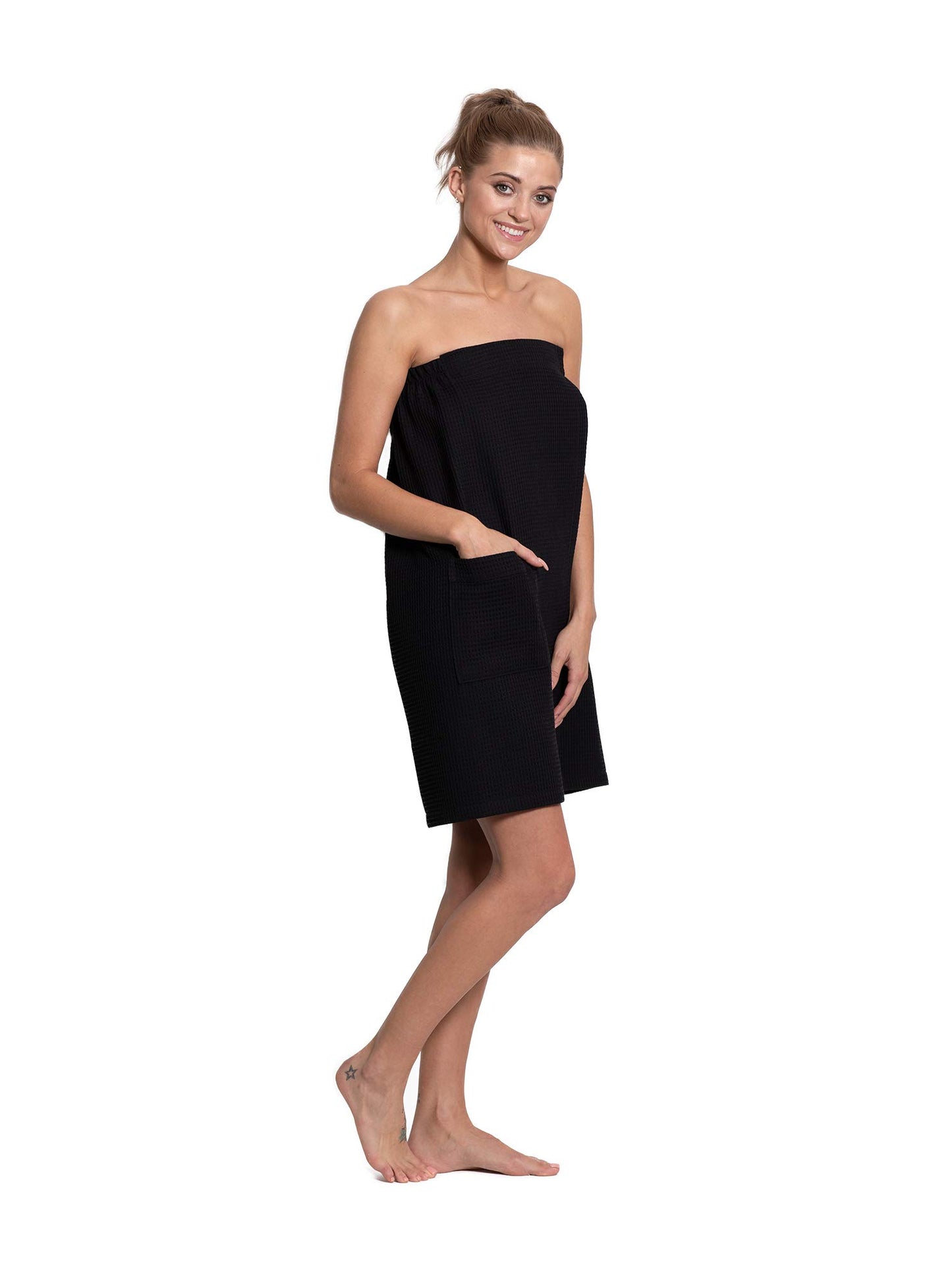 Turkuoise Linen Lightweight Spa/Bath Waffle Body Wrap with Adjustable Closure (Black, Large/X-Large)