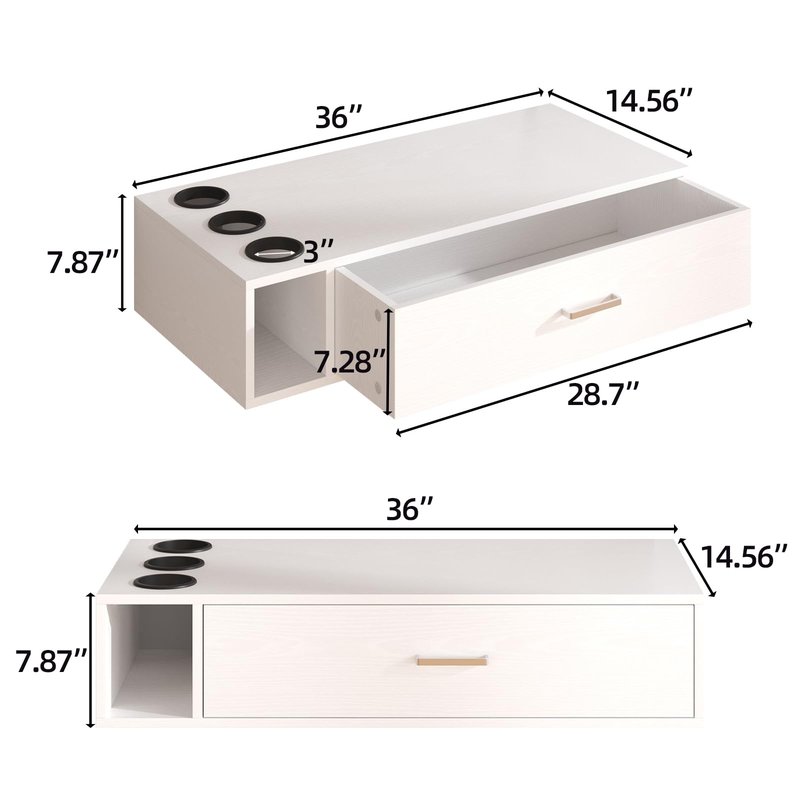 4ever2buy Wall Mount Salon Station, 36" White Barber Station Organizer with Drawer and Shelves, Hair Salon Station with 3 Dryer Holders, Salon Station Wall Mount for Hair Stylist