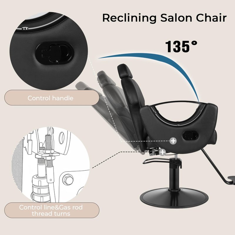 AWEPOPI Salon Barber Chair for Hair Stylist, Reclining Salon Chair with 360° Swivel, Adjustable Height, Heavy Duty Hydraulic Hair Chair for Beauty Spa Equipment, Shampoo, Tattoo, Matte Black
