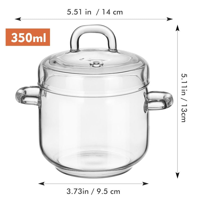 Hemoton Glass Stewing Pot with Lid,350ml/11oz Heat-Resistant Transparent Glass Pot,Clear Simmer,High Borosilicate Cooking,Anti-Scalding Stewing for Soup, Noodles, Milk, and Tea