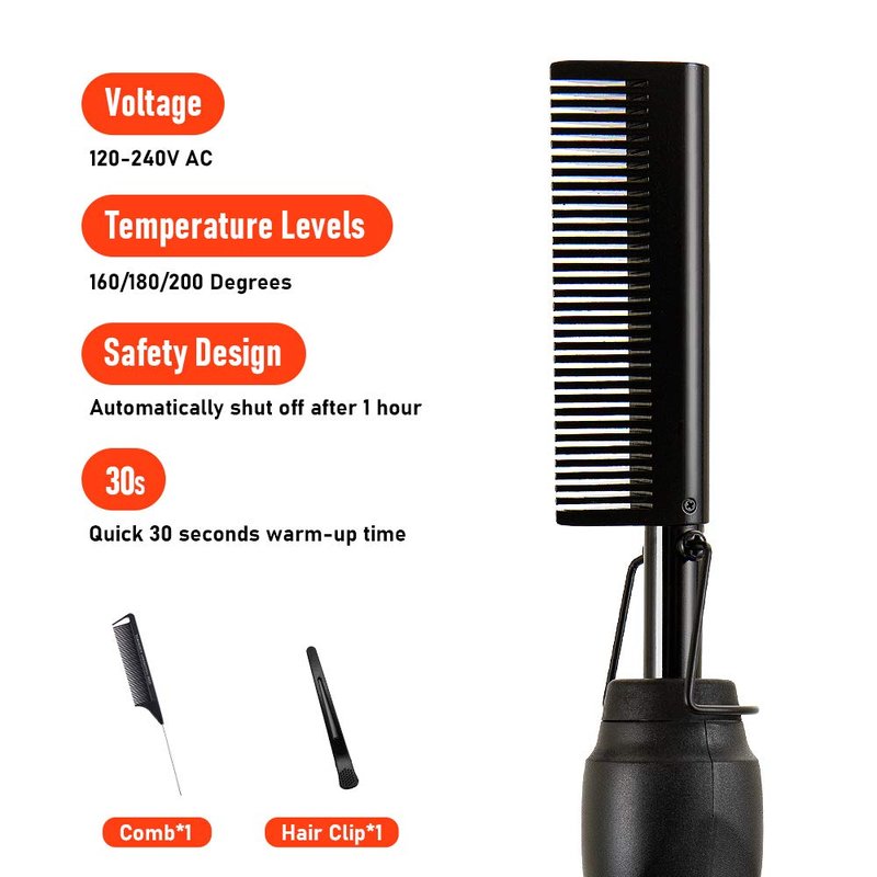 AIHOPESTO Electric Hot Comb Hair Straightener for African American Hair, 3 Temperature Settings, Metal Surface, Lightweight & Compact, 5 Piece Set