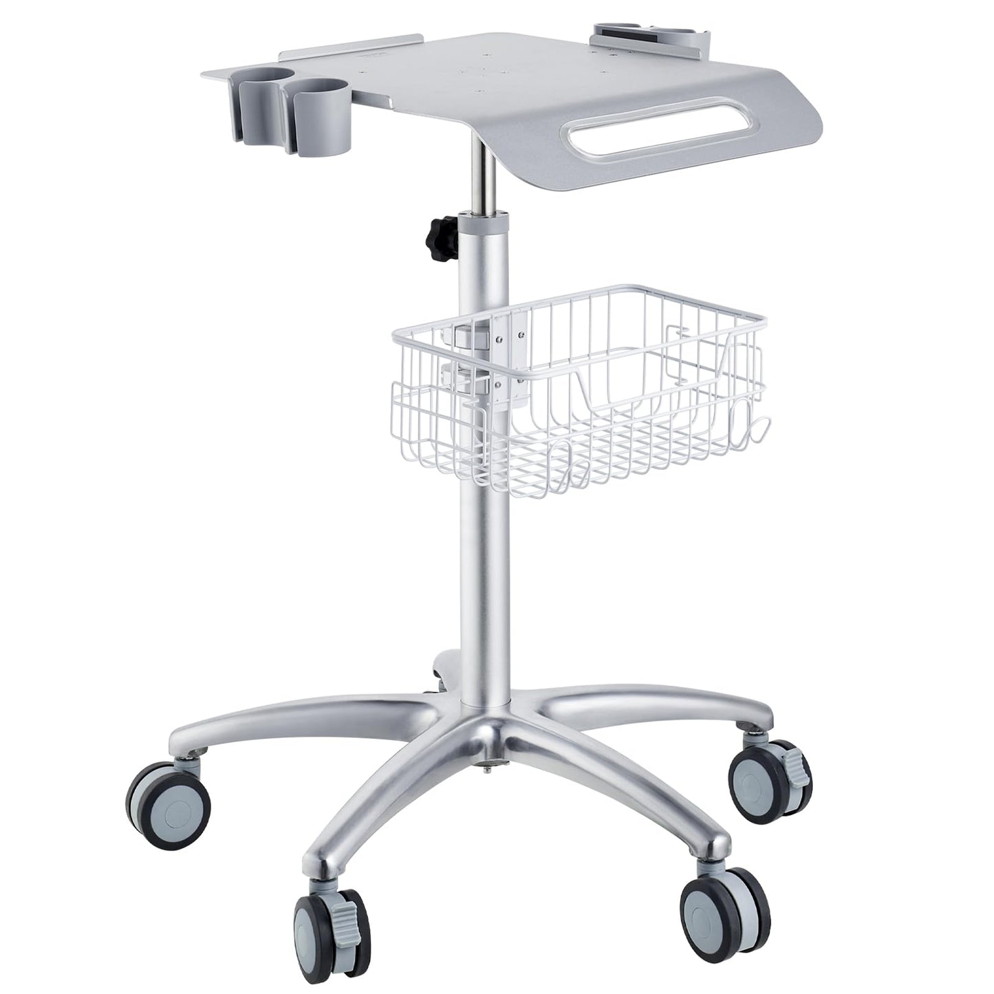 VEVOR Medical Trolley with Wheels - Height Adjustable Gas Lift, Stainless Steel Rolling Laptop Cart with Storage Basket, 19"×17" Large Tabletop,Mobile Metal Scanner Cart for Ultrasound/Dental/EKG/Lab
