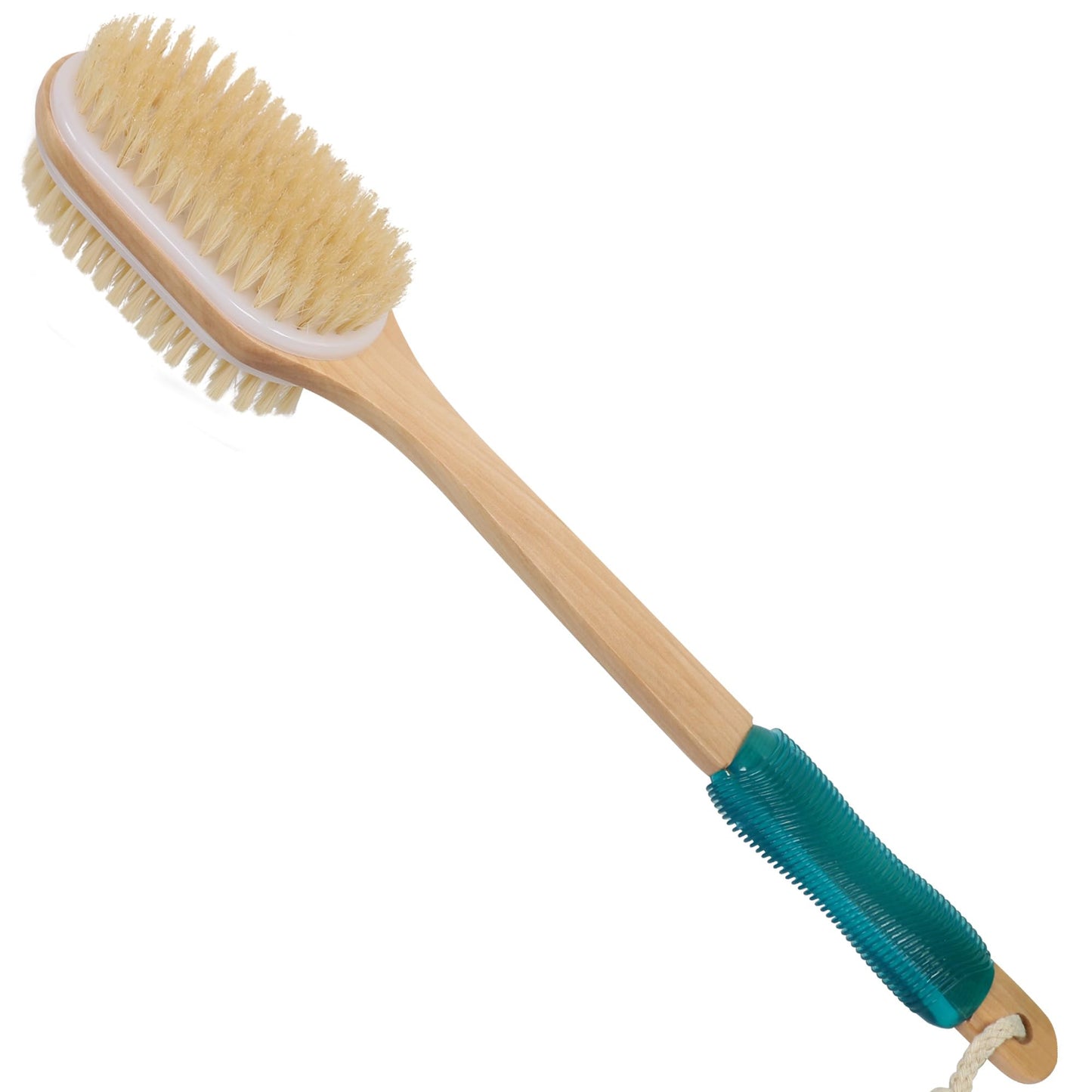 OWIIZI Back Scrubber for Shower with Soft and Stiff Boar Bristles Dual-Sided Wooden Long Handle Antiskid Body Bath Brush for Back Use Wet or Dry,Deep Cleanse Large Surface Back Scrub Brush