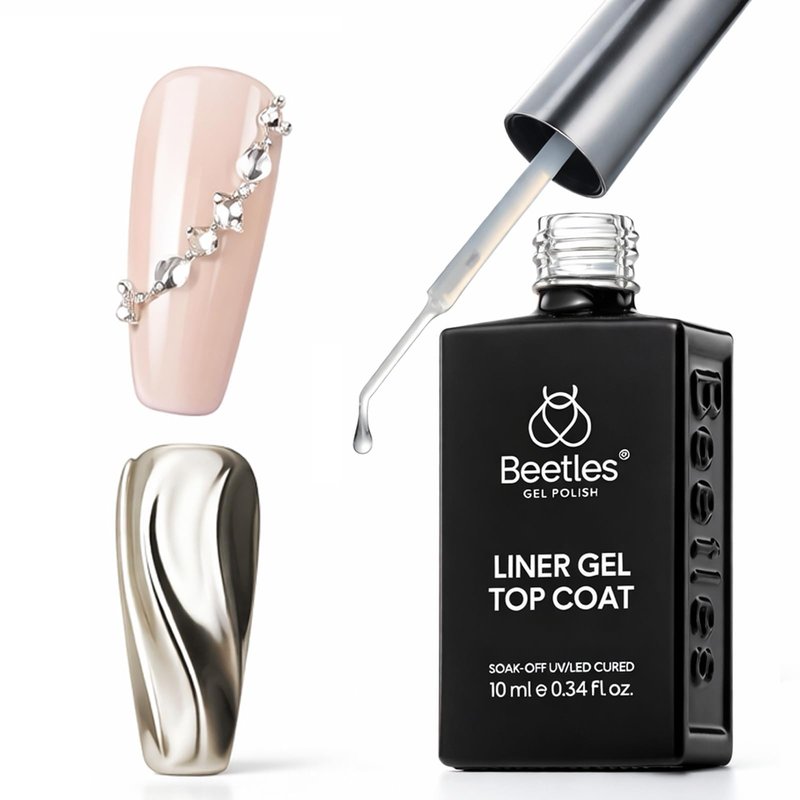 Beetles Liner Gel Top Coat - Decoration Sealing Nail Gel with Fine Brush for Detailed Designs, Strong Adhesion for Mirror Chrome Powder, Rhinestones & Gap Filling UV Light Cure