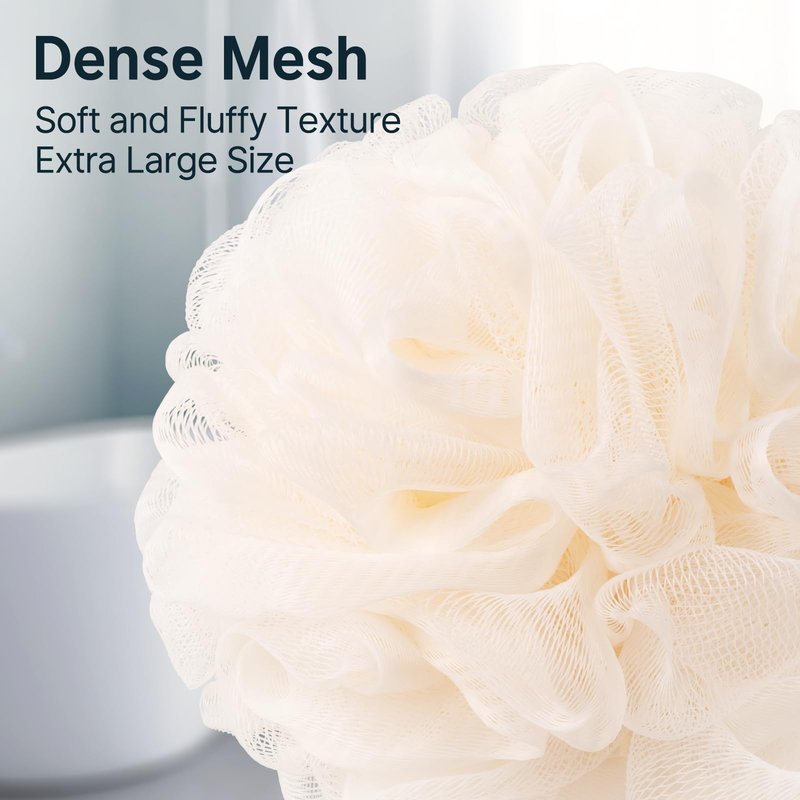 AmazerBath Loofah Sponge, Shower Loofah 60g/PCS - Body Scrubber Loofa Set of 3 Cream Color, Bath Sponge for Men and Women