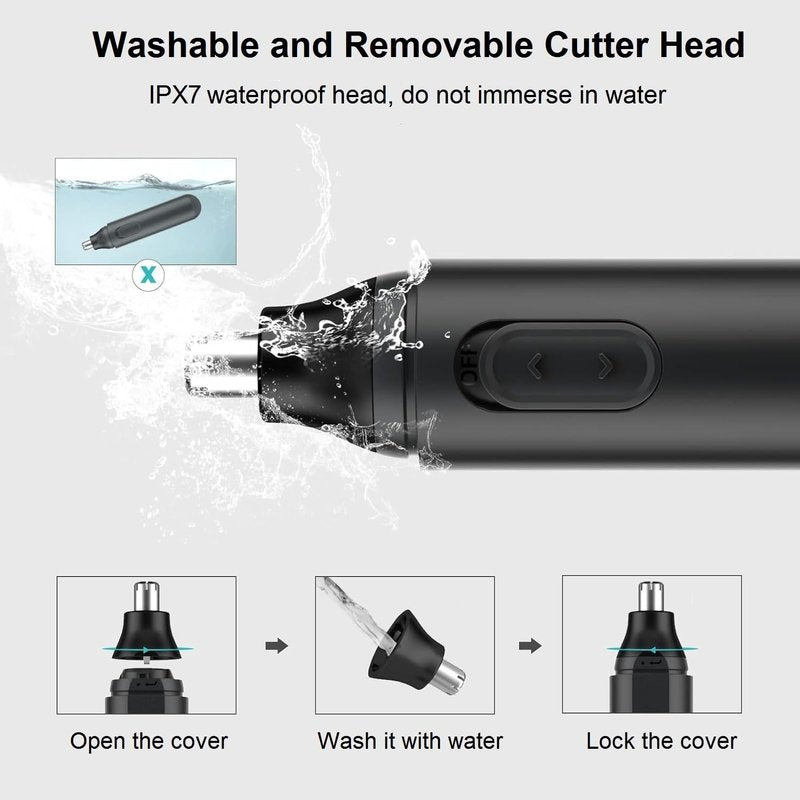 Ear and Nose Hair Trimmer Clipper - Painless Eyebrow & Facial Hair Trimmer for Men Women, Portable Battery Operated Nose Hair Trimmers with IPX7 Waterproof Dual Edge Blades for Easy Cleansing