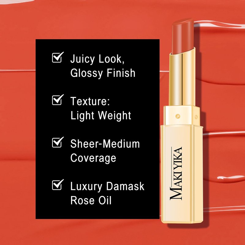 **MAKI YIKA Moisture Red Lipstick - Hydrating Tinted Balm for Dry Lips | Sheer Glossy Finish, MA037 Apricot Peach**
