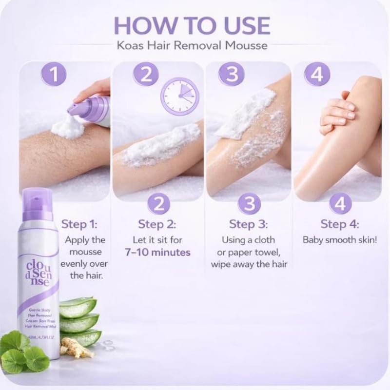 Cloud Sense Hair Removal Spray, Smooth Hair Removal Mousse, Gentle Body Hair Remover for Legs, Arms, Underarms, and Bikini Area, Daily Depilatory Care for Women and Men (1Set)